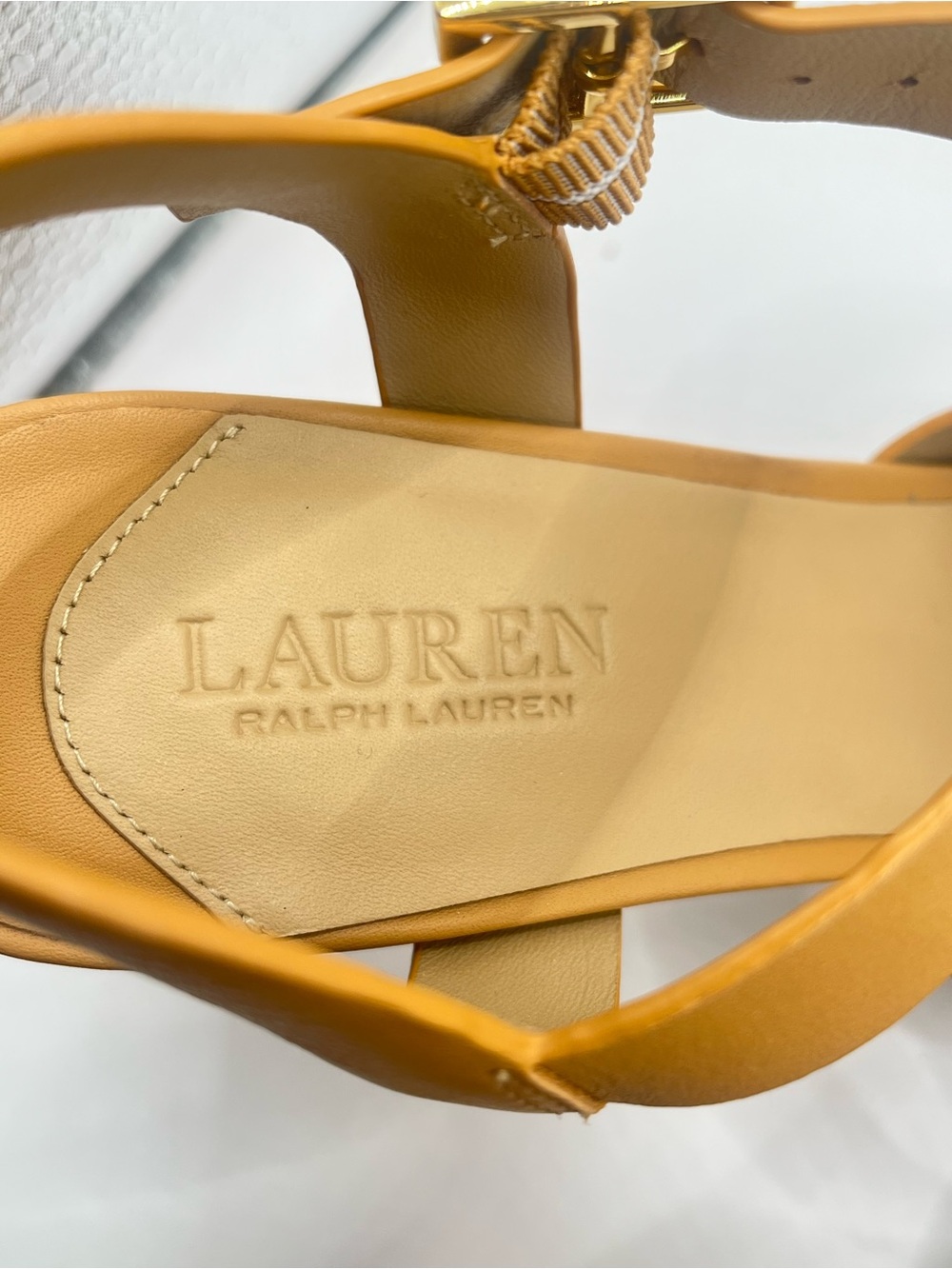 Lauren Ralph Lauren Sofia New Womens 6.5 Tan Leather Platform Block Heel Sandals - Picture 5 of 13
